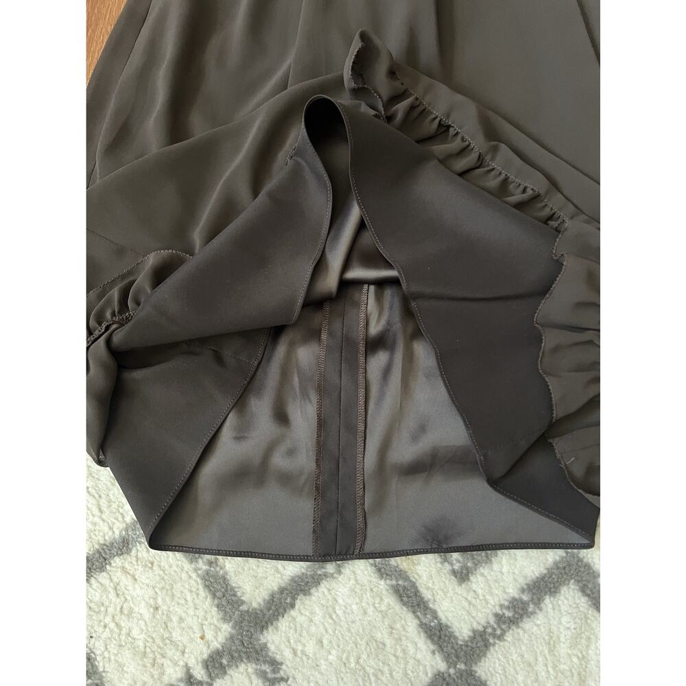 VERA WANG VTG Y2K Brown Chiffon Ruffle Grosgrain Ribbon Neck Babydoll Dress 6 - Picture 12 of 14